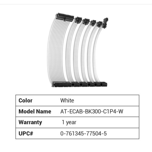 Antec CIP4 Cable Kit White - 6 Pack, 24ATX, 4+4 EPS, 16AWG Thicker, High Performance 300mm long Length. Premium Sleeved  Universal