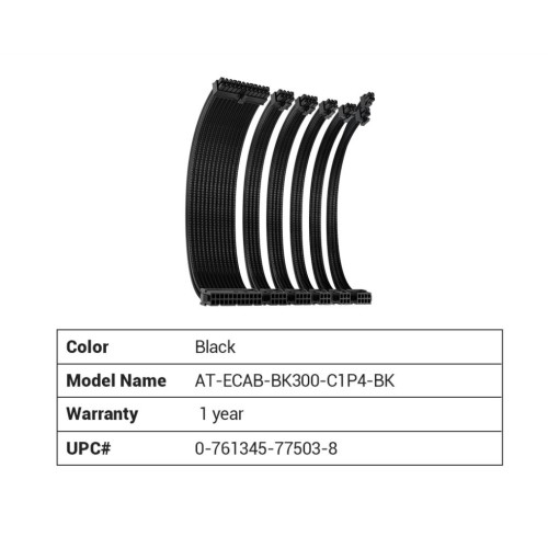 Antec CIP4 Cable Kit Black - 6 Pack, 24ATX, 4+4 EPS, 16AWG Thicker, High Performance 300mm long Length. Premium Sleeved  Universal