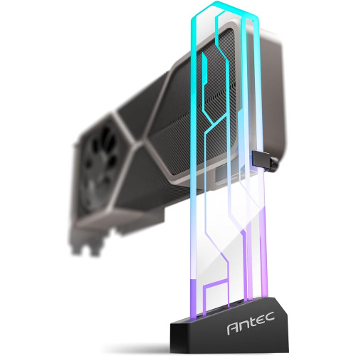 Antec RGB GPU Support Bracket, Graphics Card Holder, Addressable RGB 5V 3PIN RGB Connector. Tempered Glass Black