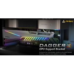 Antec GPU Bracket Dagger Black ARGB 5V 3-Pin.  5 holes. Horizontal Mount GPU 170-270mm. universal case support, Tool-Less. Adjustable Support column.