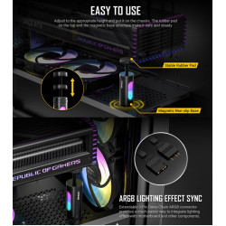 Antec I Shape ARGB Black GPU Bracket, L100,  Solid Construction for large GPU 3-Pin Daisy Cable - Stable Ruibber Pad top. Magnetic Non-Slip Base.