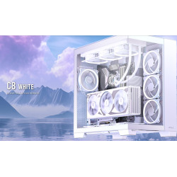 Antec C8 E-ATX, mATX, ITX, Seamless Edge View Front and Side, USB-C, 4mm Tempered Glass, 360mm liquid cooler top, bottom, side. 2x USB 3.0 White Case.