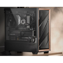 Antec Flux ATX, Black Premium Walnut Trim, 5x Black PWM Performance Fans. Ultra Cooling Design, ARGB Controller, Mid Tower Case