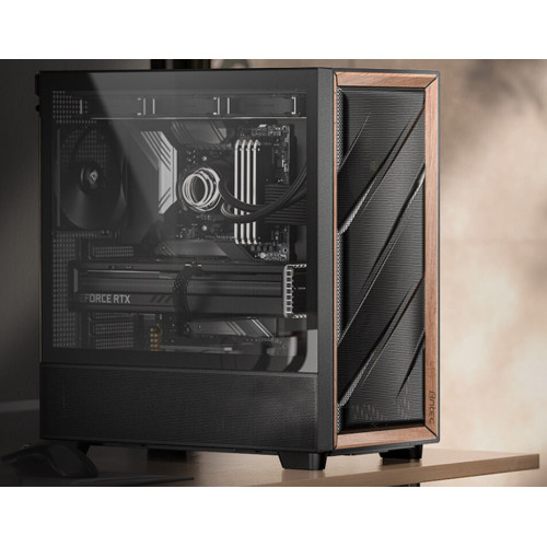 Antec Flux ATX, Black Premium Walnut Trim, 5x Black PWM Performance Fans. Ultra Cooling Design, ARGB Controller, Mid Tower Case