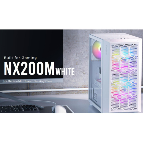 Antec NX200M White m-ATX, ITX Case, Large Mesh Front for excellent cooling, Side Window, 1x 12CM Fan Included, Radiator 240mm. GPU 275mm