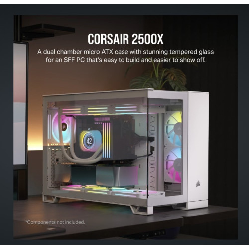 CORSAIR 2500X Tempered Glass mATX, ATX Mid-Tower, White Dual Chamber Case 2024