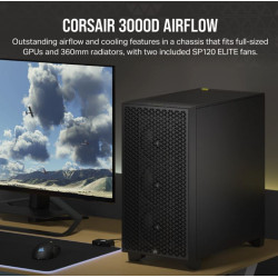 Corsair Carbide Series 3000D Solid Steel Front ATX Tempered Glass Black, 2x 120mm Fans pre-installed. USB 3.0 x 2, Audio I/O. Case