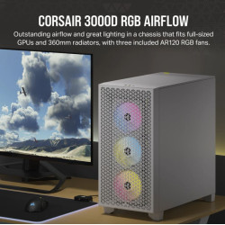 Corsair Carbide Series 3000D RGB Solid Steel Front ATX Tempered Glass White, 3x AR120 RGB Fans  Adapter pre-installed. USB 3.0 x 2, Audio I/O. Case