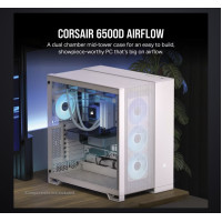 CORSAIR 6500D Airflow Tempered Glass ATX Mid-Tower, Mesh Left Front, Dual Chamber White Case