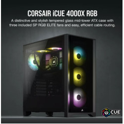 Corsair Carbide Series 4000X RGB E-ATX, ATX, Tempered Glass Front  Side. Black,3x 120mm RGB Fans w/ Node core. USB 3.0 and Type-C x 1, PCI 7+2, Case