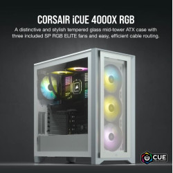 Corsair Carbide Series 4000X RGB E-ATX, ATX, Tempered Glass Front  Side. White,3x 120mm RGB Fans pre-installed. USB 3.0 and Type-C x 1. PCI 7+2, Case