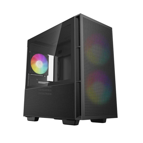 Deepcool CH360 Black Micro ATX Case, Tempered Glass Window, 1x USB 3.0, 1x USB-C, HD Audio, 2x 140mm ARGB and 1x 120mm ARGB Pre-installed Fans