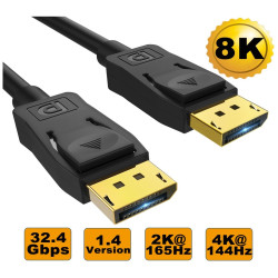 8Ware 3m Ultra 8K DisplayPort DP1.4 Cable - Male to Male Gold Plated 7680x4320 8K@60Hz 4K@144Hz 32.4Gbps UHD QHD FHD HDP HDCP HDTV HDR 28AWG