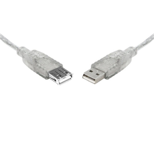 8Ware USB 2.0 Extension Cable 0.25m 25cm A to A Male to Female Transparent Metal Sheath Cable