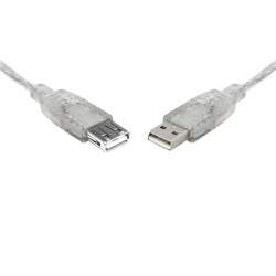 8Ware USB 2.0 Extension Cable 1m A to A Male to Female Transparent Metal Sheath Cable