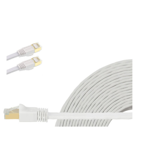 Edimax 1m White 40GbE Shielded CAT8 Network Cable - Flat 100% Oxygen-Free Bare Copper Core, Alum-Foil Shielding, Grounding Wire, Gold Plated RJ45