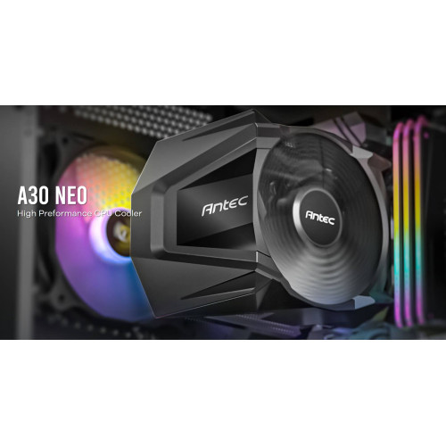 Antec A30 NEO CPU Air Cooler with 800 - 2000 RPM. 43.82 CFM max,  23.2 dB(A) 4 pin PWM. Performance CPU Cooler. TDP 125w. Intel AMD