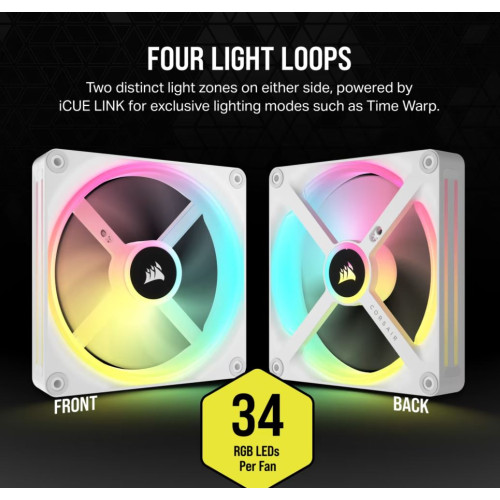 CORSAIR QX RGB Series, iCUE LINK QX140 RGB WHITE, 140mm Magnetic Dome Bearing PWM RGB Dual Fan, Expansion Kit