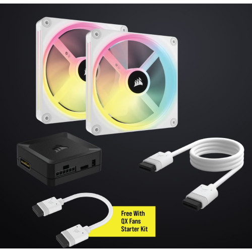 CORSAIR QX RGB Series, iCUE LINK QX140 RGB WHITE, 140mm Magnetic Dome Bearing. PWM RGB Dual Fan, Starter Kit