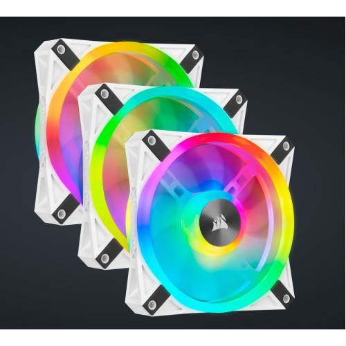 Corsair QL120 RGB White Triple Fan Kit with Lighting Node Core, ICUE, 120mm RGB LED PWM Fan 26dBA, 41.8 CFM, 3 Fan Pack