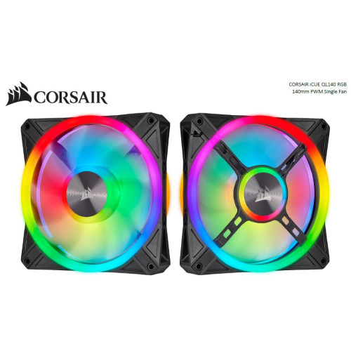 Corsair QL140 RGB, ICUE, 140mm RGB LED PWM Fan 26dBA, 50.2 CFM, Single Pack