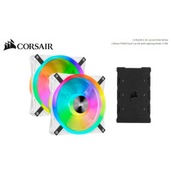 Corsair QL140 RGB White Dual Fan Kit with Lighting Node Core, ICUE, 140mm RGB LED PWM Fan 26dBA, 50.2 CFM, 2 Fan Pack