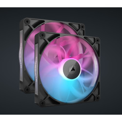 Corsair RX140 RGB Black ICUE Link 140mm PWM Dual Fan Kit. 2x Fans, Connectors. 1 x ICUE Link Hub, 60mm Cable 90 Degress, Link Cab.