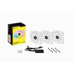 Corsair White SP120 RGB ELITE, 120mm RGB LED PWM Fan with AirGuide, Triple Pack with Lighting Node CORE (LS)