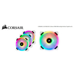 Corsair Light Loop Series, White LL120 RGB, 120mm PWM Fan, 3 Fan Pack with Lighting Node PRO. Two Years Warranty