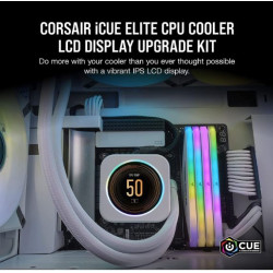 CORSAIR iCUE ELITE CPU Cooler LCD White Display Upgrade Kit transforms your CORSAIR ELITE CAPELLIX CPU cooler into a personalized dashboard