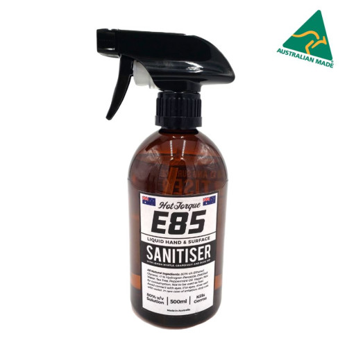 HotTorque E85 Hand  Surface Sanitiser 500ml, 80% Ethanol, 100% Australian Made, WHO  TGA Standard, Natural Ingredients, Tea Tree  Peppermint Oil