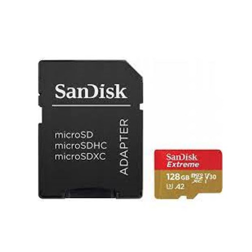 SanDisk Extreme microSDXC, SQXAA 128GB, V30, U3, C10, A2, UHS-I, 190MB/s R, 90MB/s W, 4x6, SD adaptor, Lifetime Limited, Action Cam