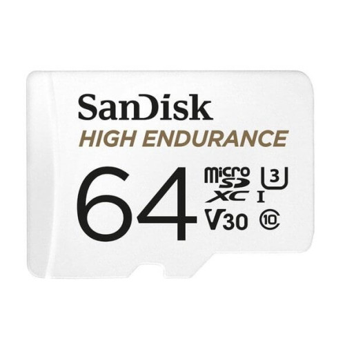 SanDisk High Endurance 64GB microSD 100MB/s 40MB/s 5K hrs 4K UHD C10 U3 V30 -40°C to 85°C Heat Freeze Shock Temperature Water X-ray Proof SD Adapter