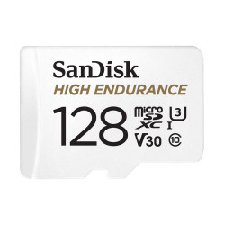 SanDisk High Endurance 128GB microSD 100MB/s 40MB/s 10K hrs 4K UHD C10 U3 V30 -40°C to 85°C Heat Freeze Shock Temperature Water X-ray Proof SD Adapter