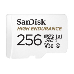 SanDisk High Endurance 256GB microSD 100MB/s 40MB/s 20K hrs 4K UHD C10 U3 V30 -40°C to 85°C Heat Freeze Shock Temperature Water X-ray Proof SD Adapter