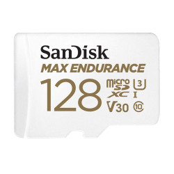 SanDisk Max Endurance 128GB microSD 100MB/s 40MB/s 20K hrs 4K UHD C10 U3 V30 -40°C to 85°C Heat Freeze Shock Temperature Water X-ray Proof SD Adapter