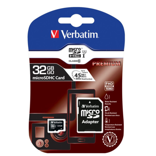 Verbatim 32GB MicroSD SDHC SDXC Class10 UHS-I Memory Card 45MB/s Read 10MB/s Write 300X Read Speed with standard SD adaptor