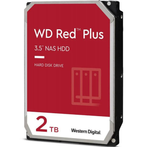 Western Digital 2TB WD Red Plus NAS Hard Drive 3.5-Inch -Transfer Rate up to 215MB/s -5640 RPM -Cache Size 512MB -3-Year Limited Warranty WD20EFPX