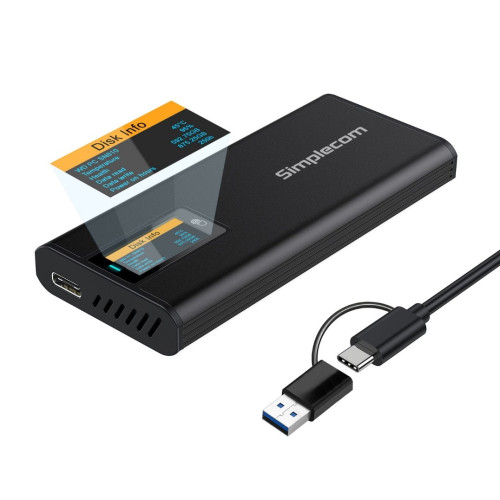 Simplecom SE530 NVMe / SATA M.2 SSD to USB-C Enclosure with SMART LED Screen USB 3.2 Gen 2 10Gbps