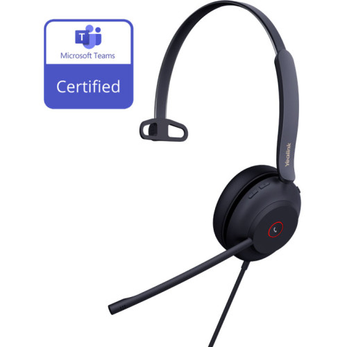 Yealink UH37 Teams Certified USB Wired Headset, Mono, USB-A 2.0, 35mm Speaker, Busylight, Leather Ear Cushion