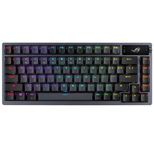 ASUS ROG AZOTH/NXBL (Blue Switch) RGB Gunmetal Wireless Mechanical Keyboard, Gasket Mount Design, Tri-mode Connection, OLED Display