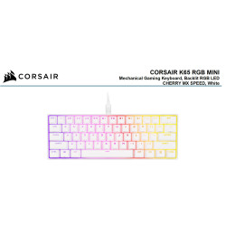 Corsair K65 RGB MINI 60% Mechanical Gaming Keyboard, Backlit RGB LED, CHERRY MX SPEED Keyswitches, White (LS)