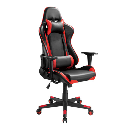 Brateck PU Leather Gaming Chairs with Headrest and Lumbar Support (70x70x127~137cm) Up to 150kg - PU Leather,PVC Leather-Black Red (LS)