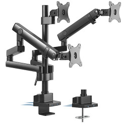 Brateck Triple Monitor Aluminum Slim Pole Held Mechanical Spring Monitor Arm Fit Most 17