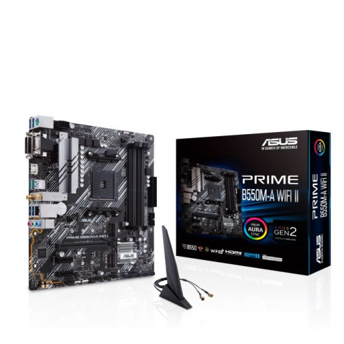 ASUS AMD B550M PRIME B550M-A WIFI II (Ryzen AM4) MicroATX Motherboard, Dual M.2, PCIe 4.0, Wi-Fi 6, 1 Gb Ethernet, HDMI, DVI-D, D-Sub, SATA 6G