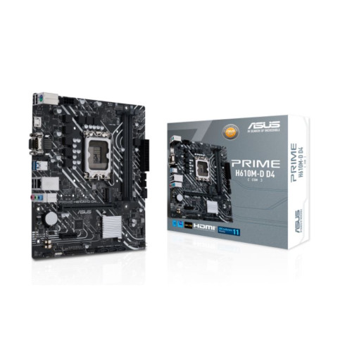 ASUS H610M PRIME H610M-D D4-CSM Intel LGA 1700 mATX Motherboar 2xDDR4~64GB , PCIe 4.0, M.2, 1Gb Ethernet, HDMI, D-SUB, USB3.2 Gen1, SATA 6Gbps,