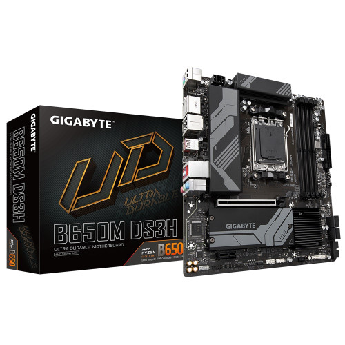 Gigabyte B650MDS3H 1.0 AMD AM5 ATX Motherboard 4x DDR5~128GB,2x PCIe x16, 2x M.2, 4x SATA 6, 3x USB 3.2, 1x USB-C, 4x USB 2.0