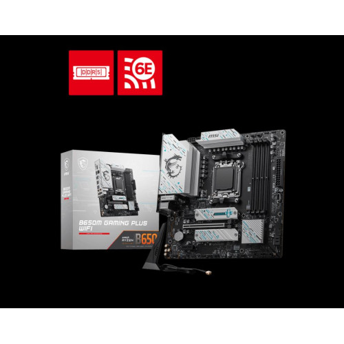 MSI B650M GAMING PLUS WIF AMD AM5 mATX Motherboard, 4x DDR5, 1x PCI-E x16, 2x PCI-E x1, 2x M.2, 4x SATA,  2x USB 3.2,  4x USB 2.0, 1xUSB Type C