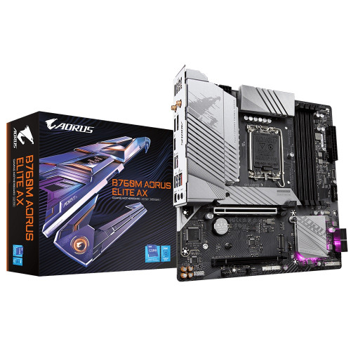 Gigabyte B760M AORUS ELITE AX Intel LGA 1700 m-ATX Motherboard, 4x DDR5 ~128GB, 2x PCI-E x16, 2x M.2, 4x SATA,  4x USB 3.2, 1x USB-C, 4x USB 2.0