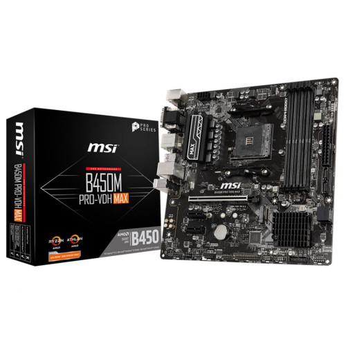 MSI B450M PRO-VDH Max AMD M-ATX Motherboard - AM4 Ryzen 4xDDR4 3xPCIE M.2 6xUSB3.2 8xUSB2.0 DVI VGA HDMI ~B450M PRO VDH PLUS